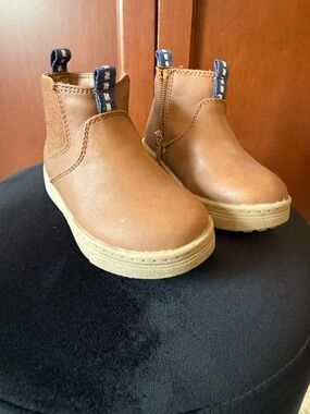 Target Toddler Boy Brown Chelsea Boot Sneakers with Navy Pull Tabs
